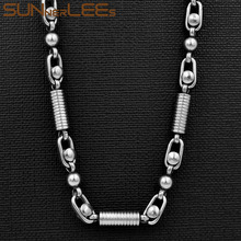 SUNNERLEES ювелирные изделия ожерелье из нержавеющей стали 6 мм геометрические бусины звенья цепи Серебряный цвет для мужчин женщин подарок SC138 N 2024 - купить недорого