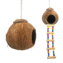Natural Coconut Shell Bird Nest House Hut Cage Feeder Pet Parrot with Hanging Lanyard Hanging Toy Finches Sparrows 2024 - buy cheap