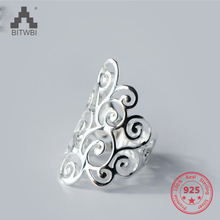 Korea Hot Style S925 Sterling Silver Simple Retro Vintage Hollow Flower Open Ring Jewelry for Women 2024 - buy cheap