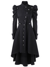 Casaco feminino steampunk gótico de inverno, jaqueta manga comprida com chapéu fantasia cosplay preto, casaco medieval nobre princesa 2024 - compre barato
