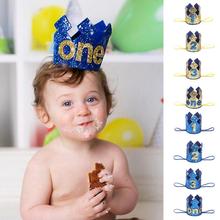 Blue Gold Boy First Birthday Hat Glitter Princess Crown Number 1st 2 3 Year Old Party Baby Shower Decor Headband Kids Gifts 2024 - buy cheap