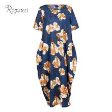 Женское свободное платье с цветочным принтом Romacci, повседневное длинное платье большого размера 4XL 5XL с круглым вырезом и короткими рукавами 2024 - купить недорого