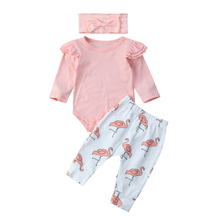 Cute Infant Baby Boys Romper Flying Sleeve Tops + Long Pants Flamingo Headband 3PCS Clothes Set Cute Outfits 2024 - buy cheap