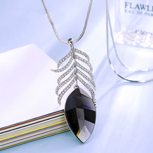 Blue Grey Feather Crystal Necklaces & Pendants for Women 2020 Fashion Silver Color Choker Necklace Long Sweater Chain Jewlery 2024 - buy cheap