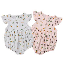 Macacão plissado com abacaxi para meninas, roupa de sol para bebês meninas recém-nascidas, roupa infantil 2024 - compre barato