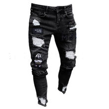 Новые модные мужские джинсы 2019 Новое поступление разрушенные длинные брюки джинсовые облегающие рваные потертые зауженные байкерские рабочие брюки 2024 - купить недорого