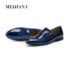 Meijiana mocassins casuais masculinos, sapatos de marca para festa da moda, loafers, primavera e outono, estilo simples, sapatos ao ar livre, couro envernizado azul 2024 - compre barato