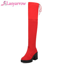 Lasyarrow Round Toe Thigh High Boots Platform Shoes Women Lace Up Over the Knee Boots Fashion Casual Thick Bottom Long Boots 2024 - buy cheap