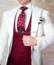 Disfraz de hombre Mariage 2019, abrigo blanco Borgoña, chaleco, pantalón Formal, ajustado, traje de novio, trajes para hombre para boda 2024 - compra barato