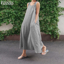 Fashion Check Summer Dress Women's Sundress ZANZEA 2021 Long Maxi Dresses Female Sleeveless Party Vestidos Kaftan Robe Femme  2024 - buy cheap