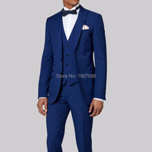 Feito sob medida do noivo smoking para o casamento ternos dos homens azul real homem moda trajes 3 peça ternos homem conjunto jaqueta com calças colete 2024 - compre barato