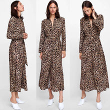 Womens Boho Long Maxi Dress Ladies Party Leopard Dresses Summer Beach Sundress Autumn Long Sleeve Deep V-Neck High Split Dress 2024 - buy cheap