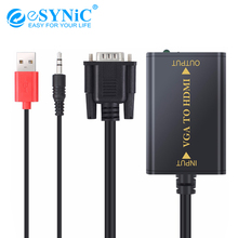 eSYNiC VGA to HDMI Converter 1080P Audio Analogue to Digital  Adapter DC Converter For HDTV PC 3.5mm Jack Adapter 2024 - buy cheap