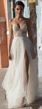 Ssyfashion vestido de noiva para praia, novo vestido de casamento sensual com decote em v, rendas, sem costas, varredura com treino e lllusion branca 2024 - compre barato