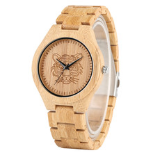 Full Wooden Quartz Timepiece Engraved Tiger Head Wood Mens Watch Unique Natural Bamboo Bangle Wristwatch Top Gift for Male reloj 2024 - buy cheap