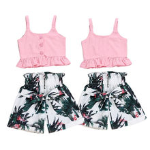 Kawgeett conjunto de roupas de verão, roupas com alça flamingo, rosa, bebê, meninas, colete, top curto, calças 2024 - compre barato