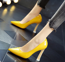 Zapatos de tacón alto de charol brillante para mujer, calzado de oficina, de 10 Cm, Primavera, novedad 2024 - compra barato