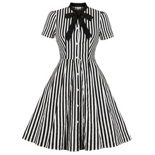 Retro Stripe Print Vintage Dress Dress Women Casual Office Lady Dress Spring Short Sleeve Elegant A-Line Party Dresses Buttons 2024 - buy cheap