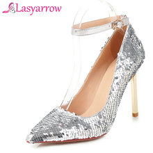 Lasyarrow-sapatos de casamento femininos, prata, com brilhos, lantejoulas, salto alto, stiletto, salto fino, novo 2019 2024 - compre barato