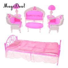 Juego de muebles en miniatura para casa de muñecas, lámparas de sofá, silla, mesa y sábana de cama, almohada para dormitorio de muñecas, juguetes para niños, 11 unids/lote 2024 - compra barato