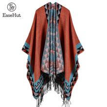 Cardigã boho feminino de malha da páscoa, poncho para primavera e inverno, com borla, padrão geométrico, suéter de grandes dimensões, capa quente e tração 2024 - compre barato