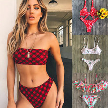 Conjunto de Bikini Bandeau con estampado Floral para mujer, traje de baño Bandage con relleno de realce brasileño para playa y piscina, 2019 2024 - compra barato