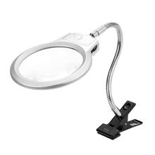 Lupa clip-on mesa iluminada lâmpada led braçadeira 2x 5x lupa lente grande lupa com braçadeira de leitura de vidro 2024 - compre barato