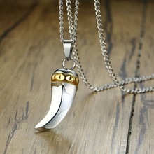 Men Stainless Steel Two Tone Shark Tooth Wolf Teeth Pendant Necklace Punk Style Trendsetter Jewelry 2024 - buy cheap