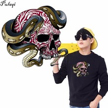 Pulaqi Custom Punk Iron On Transfers For Clothes Iron-on Heat Thermal Transfer Stickers Snake Skull Patch Chile Badge Applique H 2024 - buy cheap