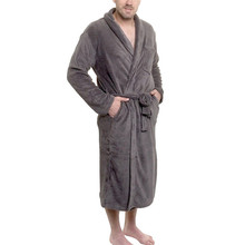 Men's Lengthened Plush Shawl Bathrobe Soft Long Sleeves Waist Belt Robe Home Wear Casual Men Furry Sleepwear Solid Color 2024 - buy cheap