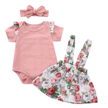 Cute Toddler Baby Girl Summer Sets Ruffle Short Sleeves Tops Romper Floral Strap Skirts Headband 3Pcs Girl Cotton Outfits 0-24M 2024 - buy cheap