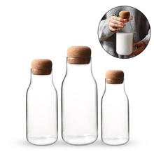 Garrafa de vidro de cortiça, garrafa transparente resistente ao calor para suco e leite, tanque de armazenamento para chá e café 2024 - compre barato