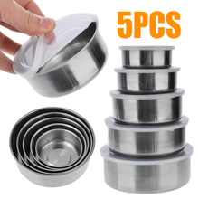 Mayitr 5 unids/set de mezcla de acero inoxidable cuencos recipiente para comida contenedor 5 cuencos con 5 tapas para herramientas de cocina 2024 - compra barato