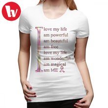 Camiseta con estampado de I Love ME para mujer, Camiseta de algodón para mujer, talla grande, Simple, cuello redondo, negra, de manga corta para mujer 2024 - compra barato