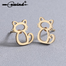 Cxwind Stainless Steel Cat Ear Stud Earrings for Girl Cute Animal Kitty Pet Stud Earrings Gold Color Cats Studs Earrings Jewelry 2024 - buy cheap