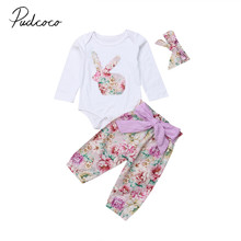 Conjuntos 3 peças de macaquinho branco com estampa floral, conjuntos para bebês meninos e meninas, macacão + calça com cinto e tiara, outono e inverno 2018 2024 - compre barato