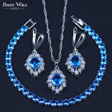 Céu azul zircônia cúbica prata cor conjuntos de jóias para mulheres colar pingente brincos conjuntos céu azul cristal pulseiras 2024 - compre barato