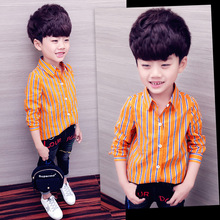 Boys shirt children's clothing long-sleeved cotton spring and autumn new yellow striped 2-10 baby clothes 2024 - buy cheap