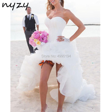 NYZY-vestido corto de boda de Organza W8, prenda bohemia de playa alta y baja, con parte delantera y trasera larga, 2019 2024 - compra barato