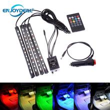 4 pçs 12v carro rgb led luz de tira flexível barra controle remoto cores do carro estilo decorativo atmosfera lâmpadas interior do carro luz 2024 - compre barato