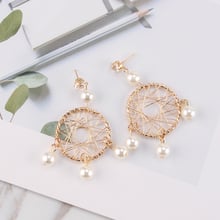 Trendy Big Metal Round Drop Earrings for Women Fashion Gold Color Hollow Simulated Pearl Dangle Earring Handmade Brincos Jewelry 2024 - buy cheap