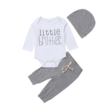 Little Brother 3PCS Set Newborn Baby Boy Long Sleeve Cotton Romper Tops Long Pant Hat Outfits Casual Baby Boys Clothes 2024 - buy cheap