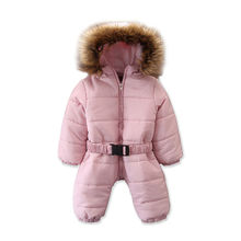 Зимняя Теплая Одежда для новорожденных девочек и мальчиков, комбинезон с капюшоном и мехом, розовый комбинезон с эластичной талией на молнии, верхняя одежда, От 0 до 3 лет 2024 - купить недорого