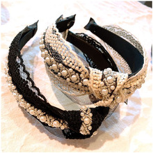 Korea Silk Yarn Lace Flower Hairband for Women Fashion Beaded Wide Headband for Girls Headband Party Hair Hoop Hair Accessories 2024 - buy cheap