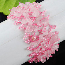 Pulseira de quartzs rosa natural da moda, pedras preciosas de quartzs rosa larga 4-8mm, trançada com chips de 4 polegadas tk3029 2024 - compre barato