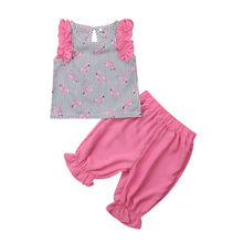 Комплект детской одежды из 2 предметов для маленьких девочек, летняя жилетка для маленьких девочек, футболка с цветочным принтом + шорты, комплект одежды со штанами 2024 - купить недорого