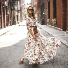 Women Maxi Boho Dress Floral Summer Beach Evening Party O Neck Half Sleeve Long Sundress 2024 - buy cheap