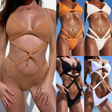 Bañador Bandage de una pieza para mujer, conjunto de Bikini con tirantes sólidos, ropa de baño acolchada de realce, traje de baño para playa 2024 - compra barato