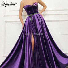 Purple Prom Dresses Custom Made Embroidery Arabic Party Gowns 2019 Aibye Robe De Soiree Long High Side Split Prom Dresses Cheap 2024 - buy cheap