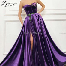 Vestido roxo de baile, feito sob encomenda, vestido bordado arábia, vestido de festa longo, divisão lateral alta, barato, 2019 2024 - compre barato